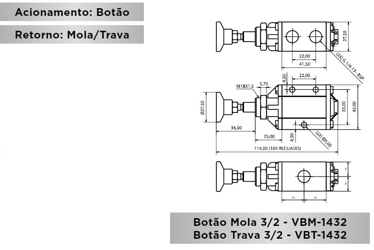 Botão Trava 1/4 3/2 - Imagem 2